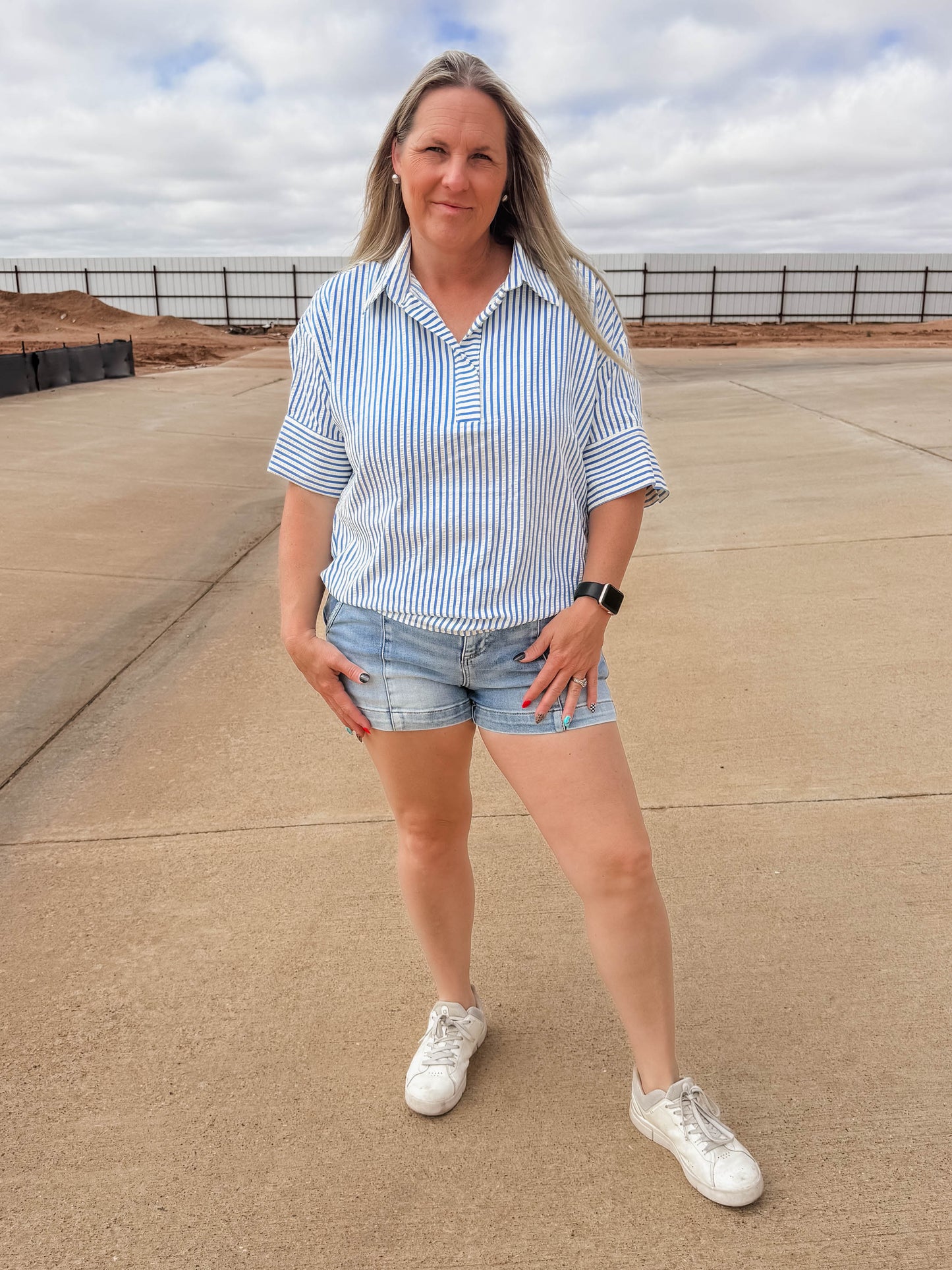 Blue and White Striped Top