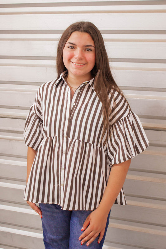 Brown Striped Blouse