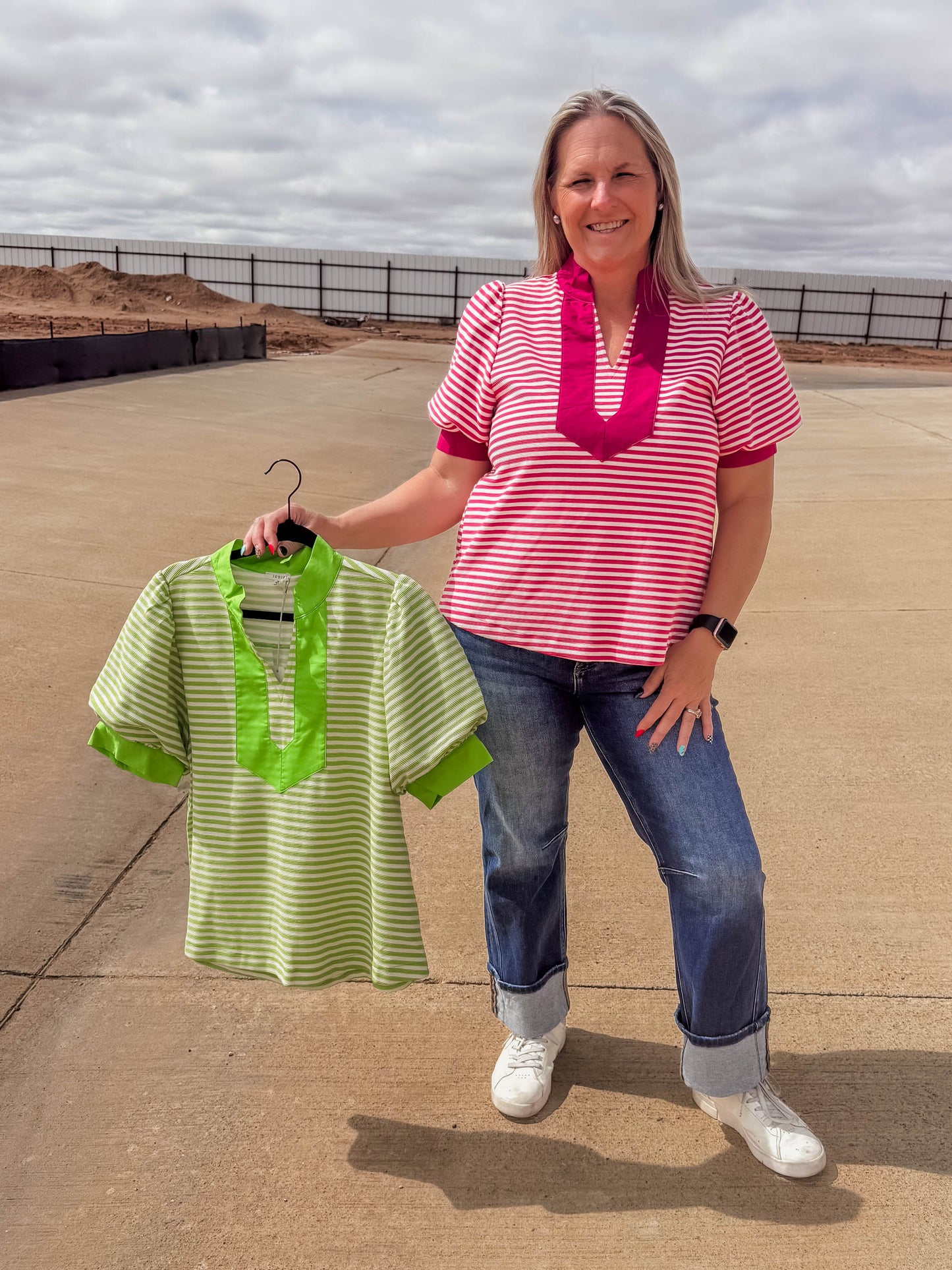 Striped Top with Solid Collar