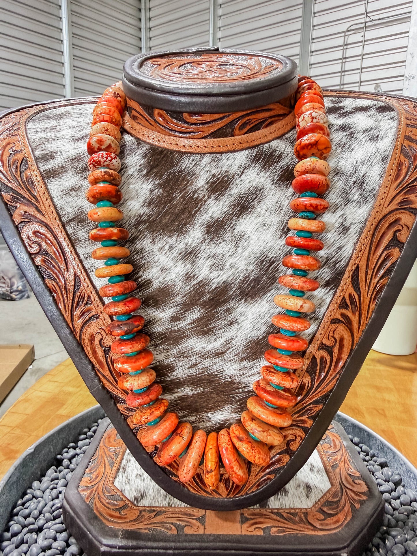 Orange Spiny and Turquoise Graduated Necklace