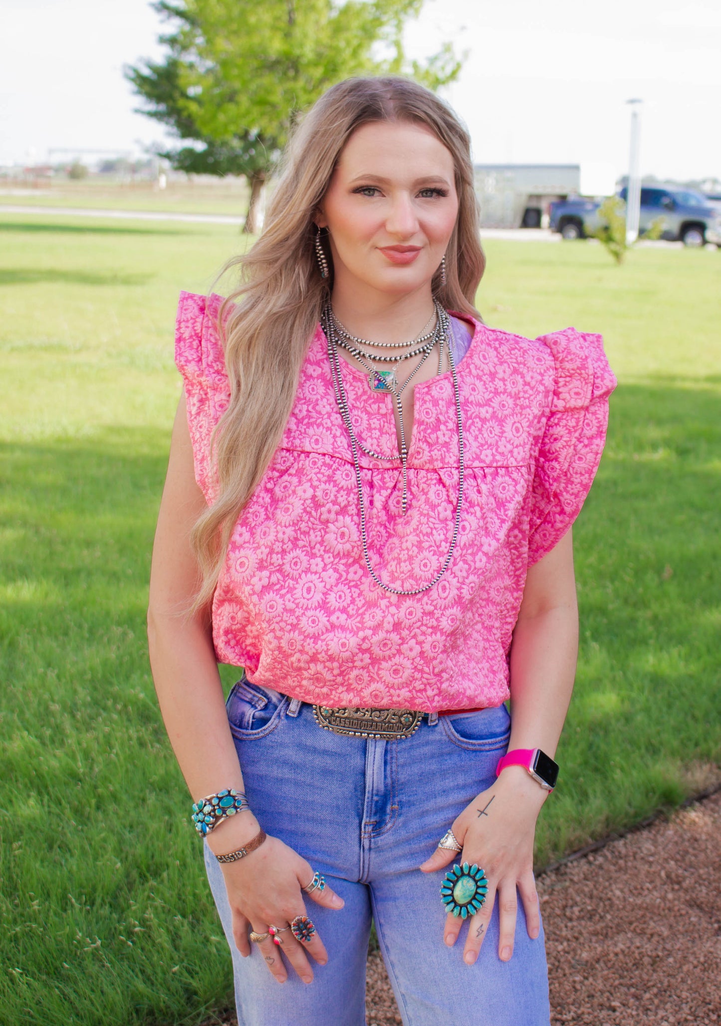 Pink Embroidered Flowered Top
