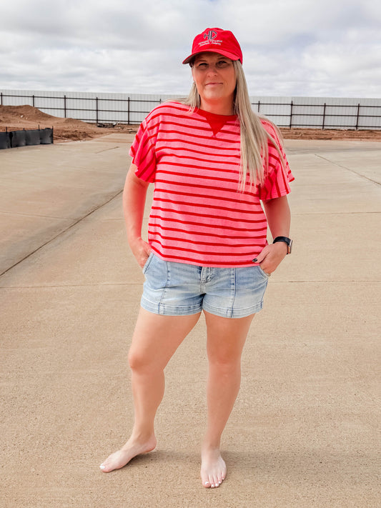 Lightweight Pink and Red Striped Top