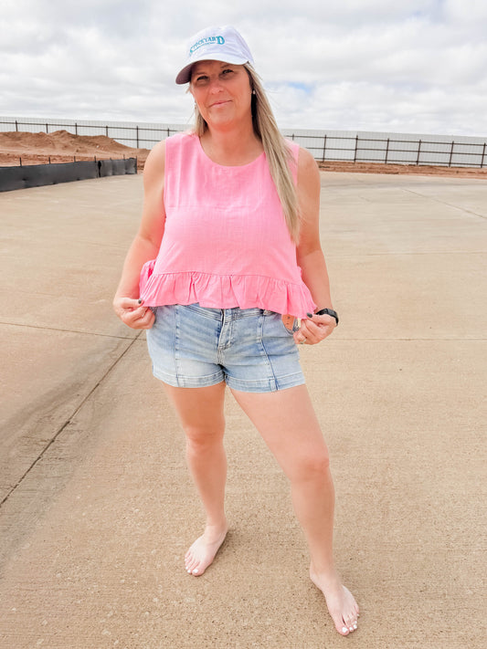 Pink Ruffle Bottom Tank Top