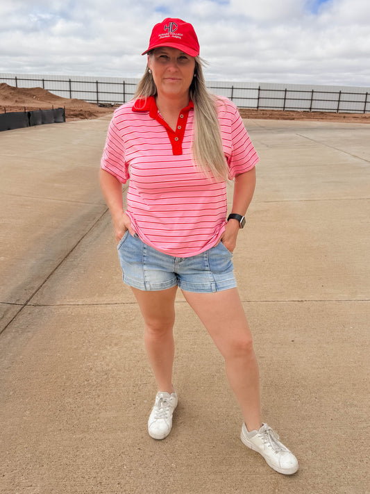 Pink and Red Striped Top