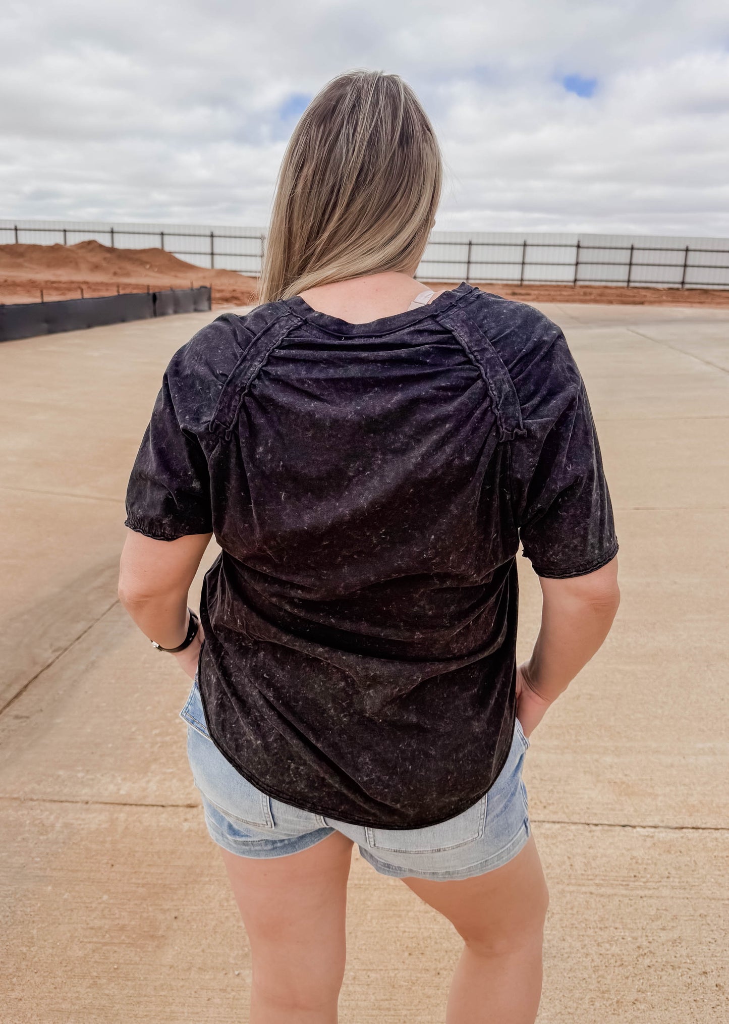 Black Mineral Wash V-Neck