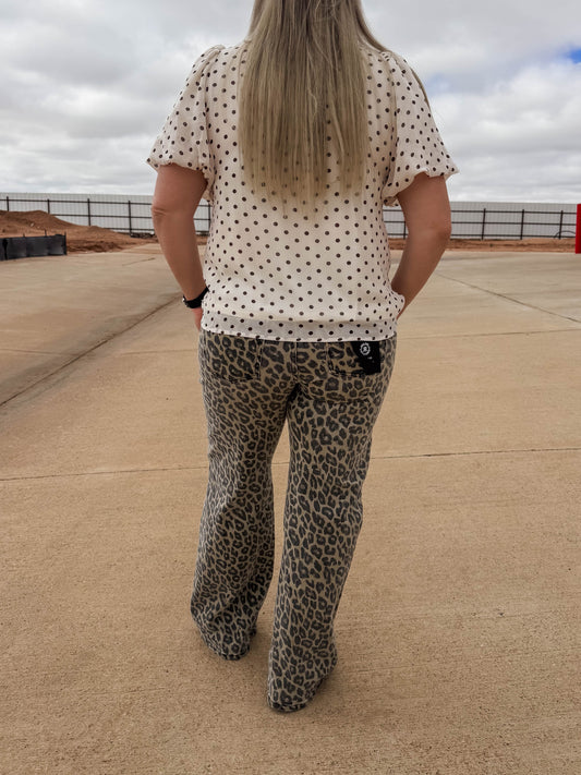 Risen Leopard Wide Leg Jeans