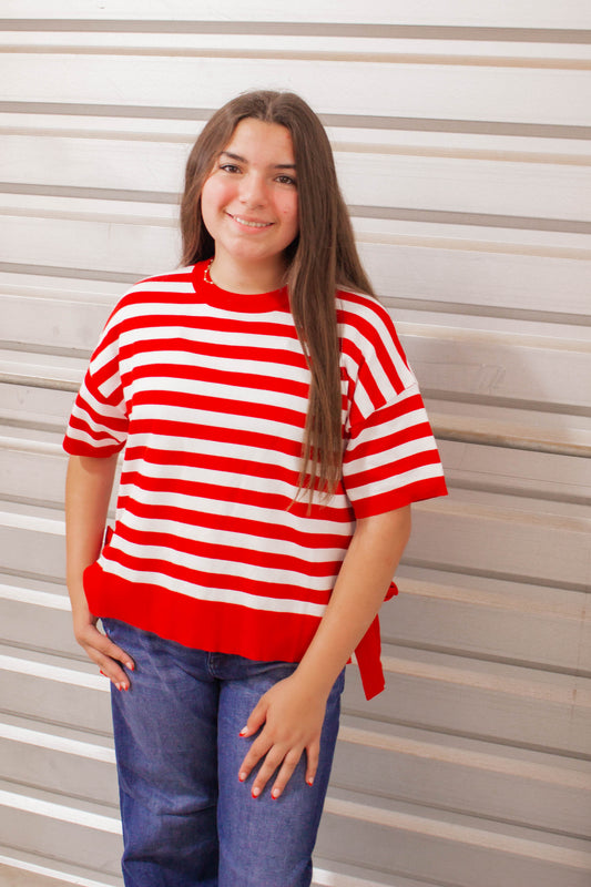 Red Striped Bow Top