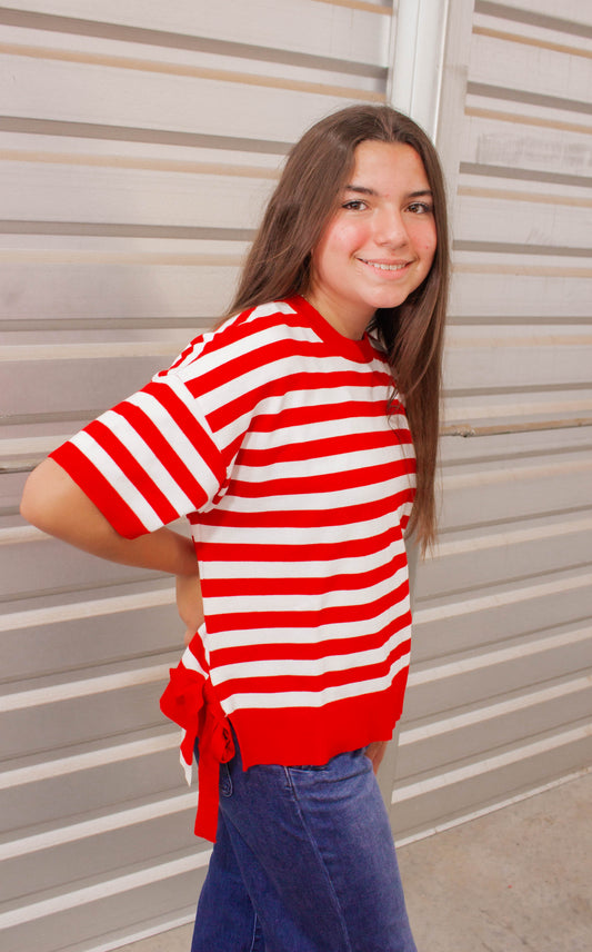 Red Striped Bow Top