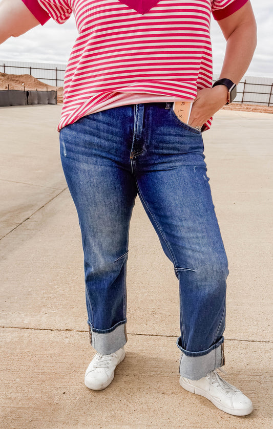 Risen Baby Barrel Cuffed Jeans