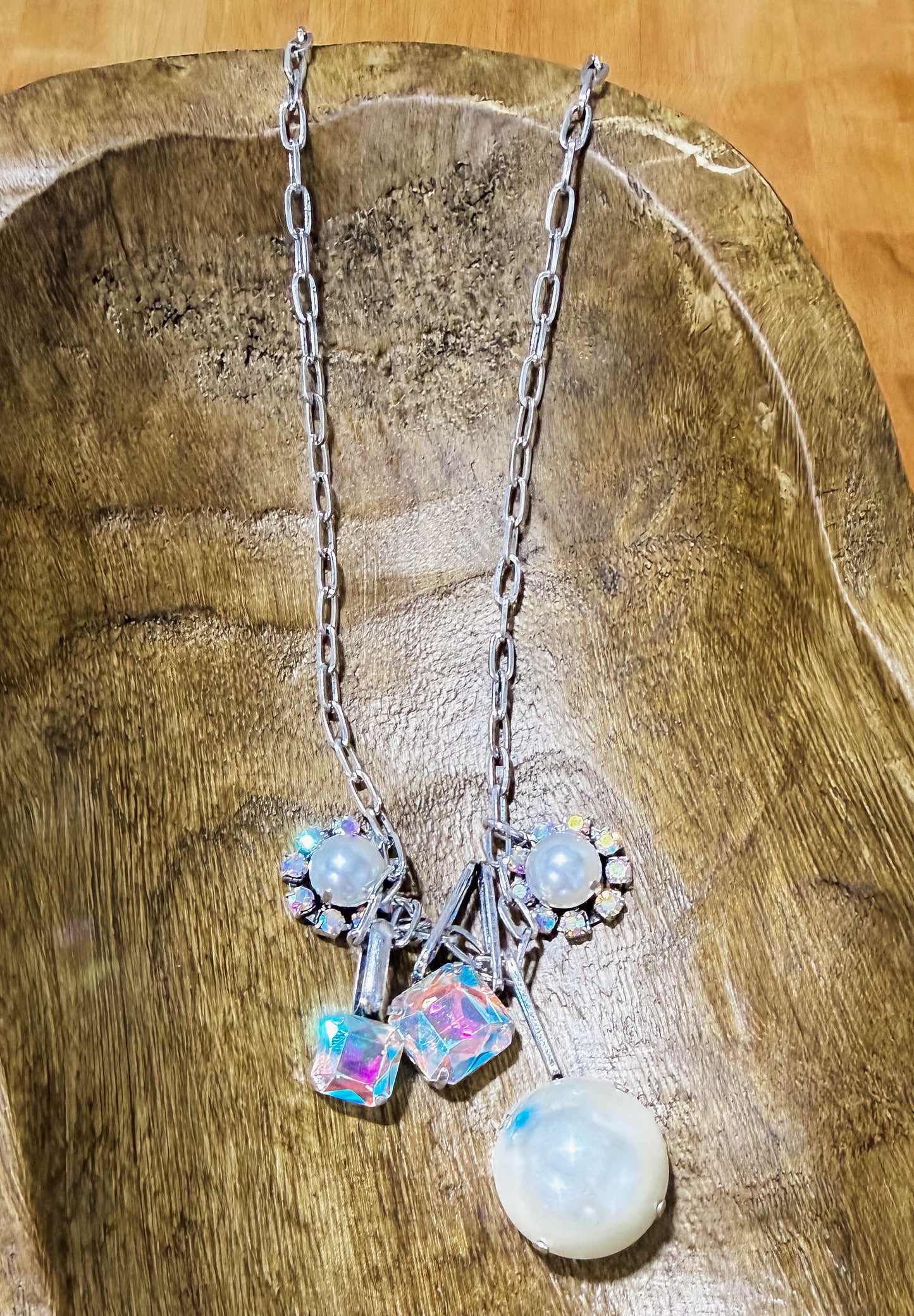 Charm Necklace with Pearl Silver