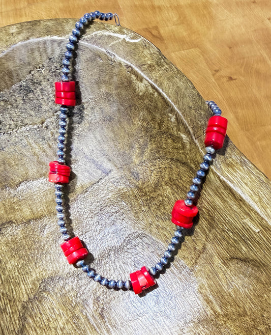 Red and Pearls Stacked Necklace