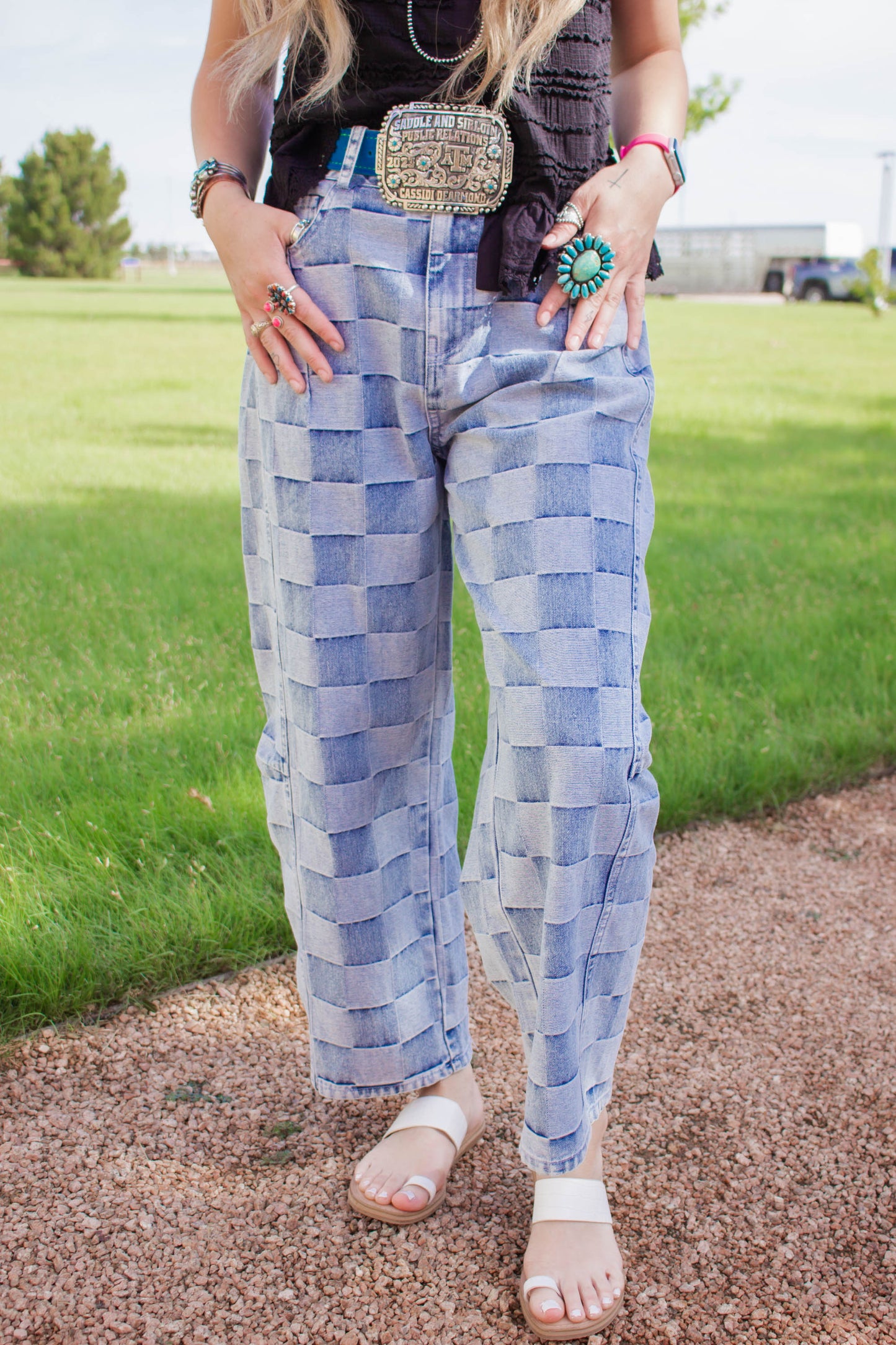 Checkered Wide Leg Jeans