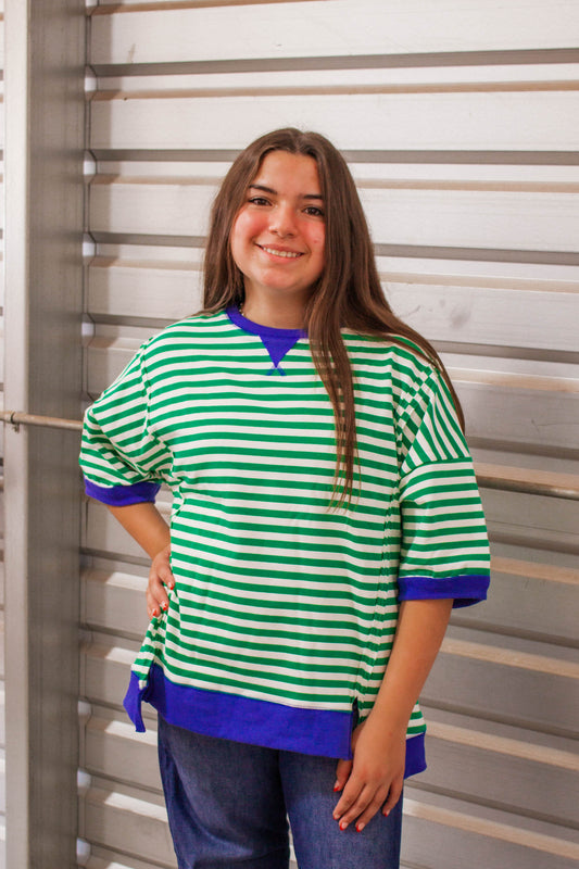 Green and Blue Striped Shirt