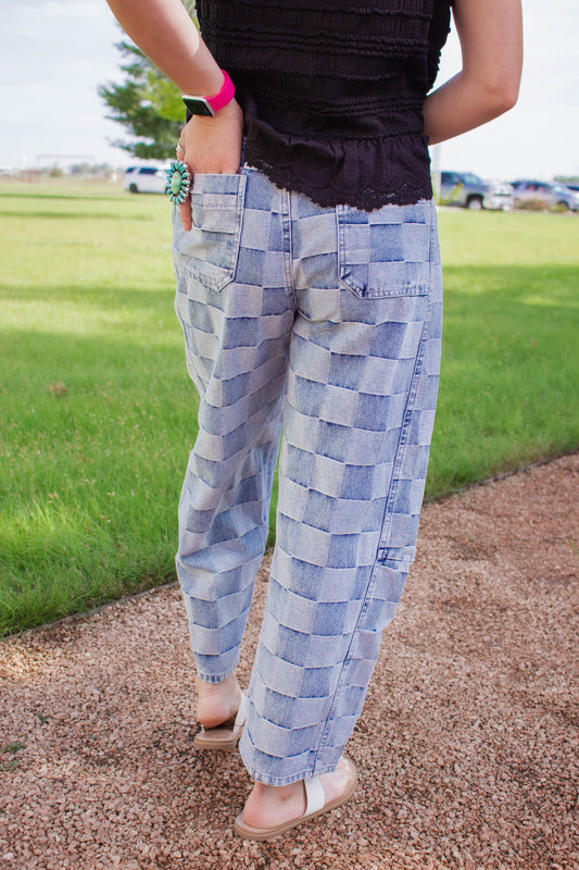 Checkered Wide Leg Jeans