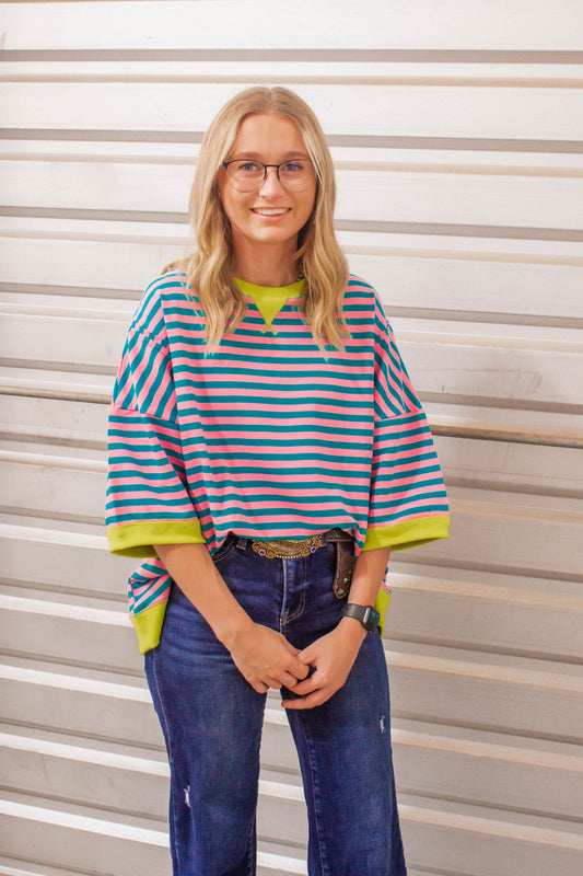 Turqouise and Pink Striped Top
