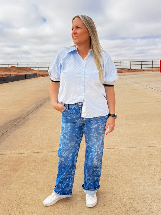 Wide Leg Paisley Cuff Jeans